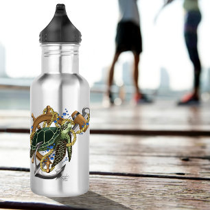 Botella De Agua Azul verde de tortuga marina