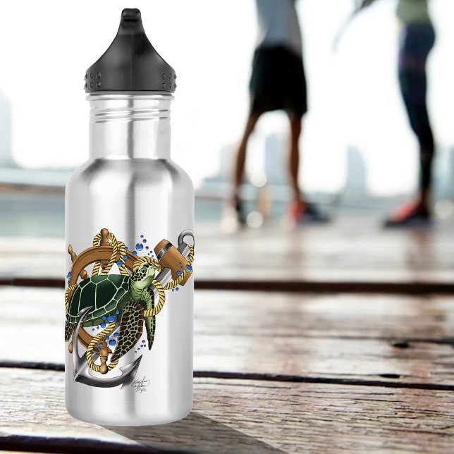 Botella De Agua Azul verde de tortuga marina (Subido por el creador)