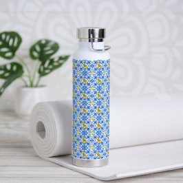 Botella De Agua Azulejo Azul Limón Amarillo