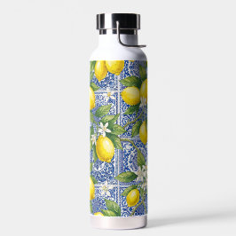 Botella De Agua Azulejo de Acuarela de Campo Francés Azul Limón