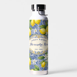 Botella De Agua Azulejo de estilo francés con nombre monograma y l