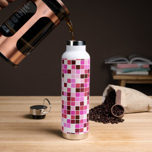 Botella De Agua Azulejos de Piscina, Baldosas Mosaico Rosadas, Pat
