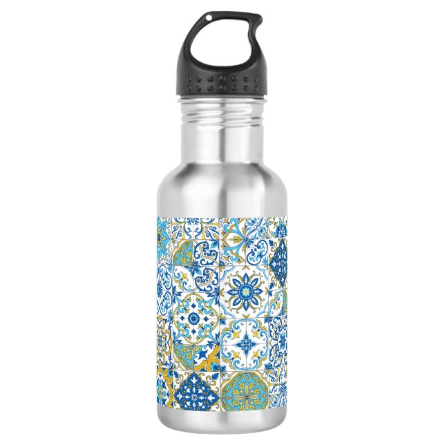 Botella De Agua Azulejos en azul y amarillo (Anverso)