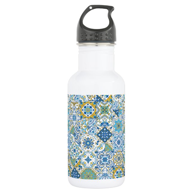 Botella De Agua Azulejos en azul y amarillo (Anverso)
