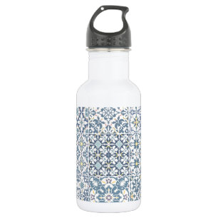 Botella De Agua Azulejos Mediterráneos, Marroquíes, Mayólica, Azul