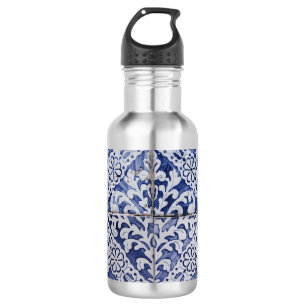 Botella De Agua Azulejos portugueses - Floral azul y blanco