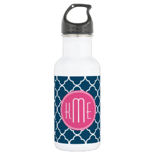 Botella De Agua Azules marinos elegantes Quatrefoil con el