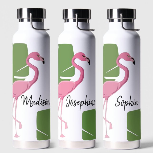 Botella De Agua Bachelorette tropical Flamingo rosa personalizada (Bachelorette Pink flamingo personalized tropical water bottle)
