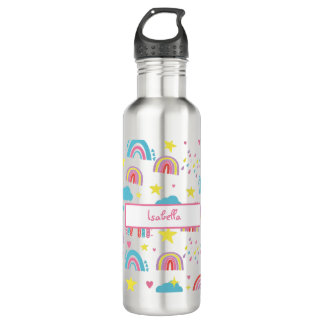 Botella De Agua Back to School Water Bottle with Rainbow Pattern