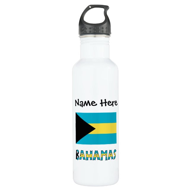 Botella De Agua Bahamas y bandera bahameña con tu nombre (Anverso)
