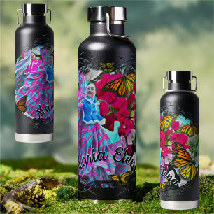Botella De Agua Bailando con flores y mariposas PV01