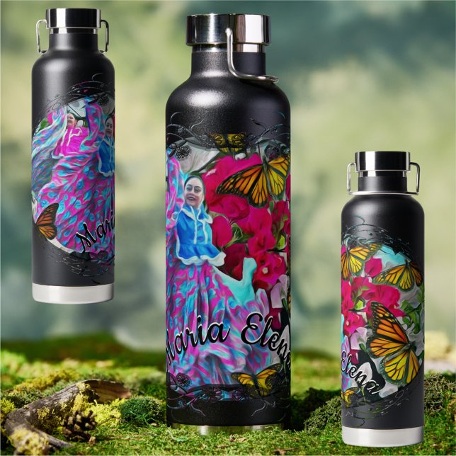 Botella De Agua Bailando con flores y mariposas PV01 (Subido por el creador)
