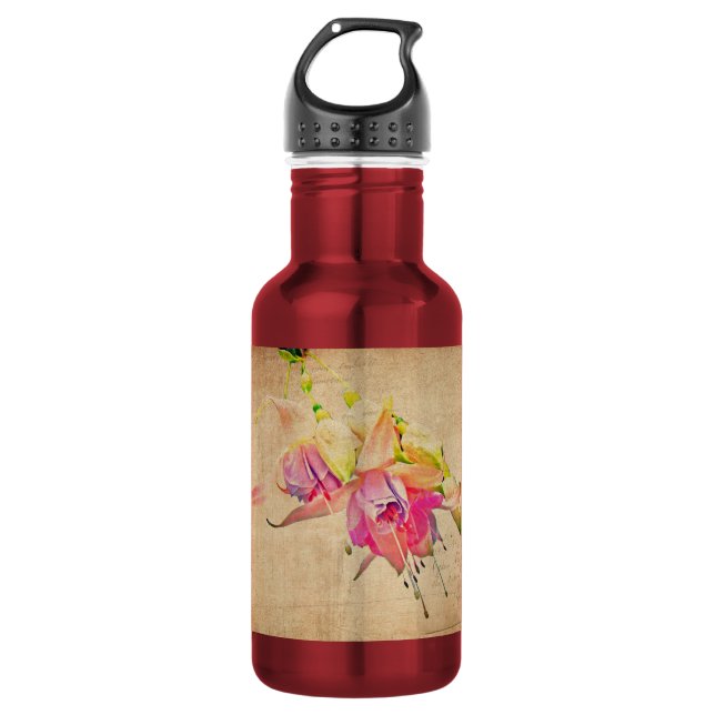 Botella De Agua Bailando En El Viento - Flores De Fuchsia (Anverso)