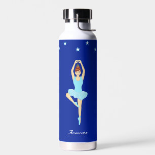 Botella De Agua Bailarina de ballet y estrellas en azul real