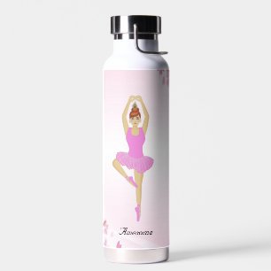Botella De Agua Bailarina y flores sobre rosa claro