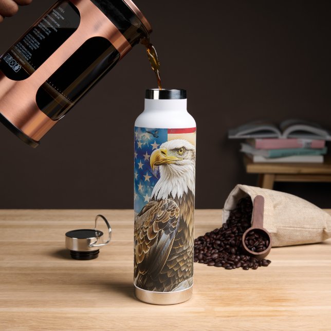 Botella De Agua Bald Eagle Grunge Bandera de Estados Unidos (Café)