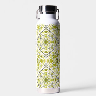Botella De Agua Baldosas florales en verde