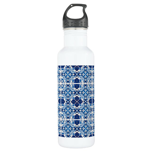 Botella De Agua Baldosas mediterráneas, portuguesas, azulejo, mall (Anverso)