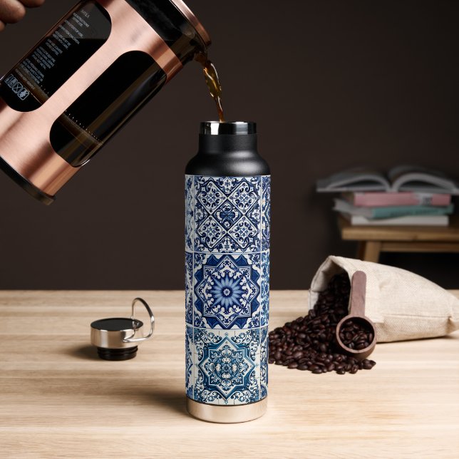 Botella De Agua Baldosas mediterráneas, portuguesas, azulejo, mall (Café)