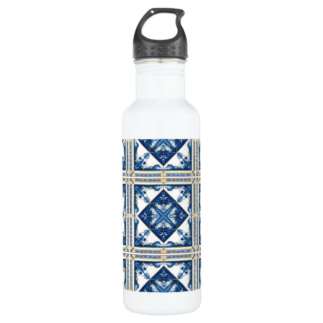 Botella De Agua Baldosas mediterráneas, portuguesas, azulejo, mall (Anverso)
