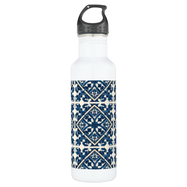 Botella De Agua Baldosas mediterráneas, portuguesas, azulejo, mall (Anverso)