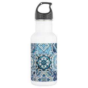 Botella De Agua Baldosas Mediterráneas, Portuguesas, Azulejo, Mayó