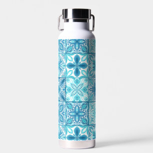Botella De Agua Baldosas orgánicas en azul y blanco