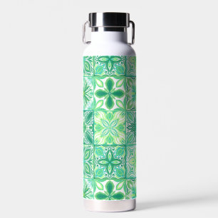 Botella De Agua Baldosas orgánicas en blanco y verde
