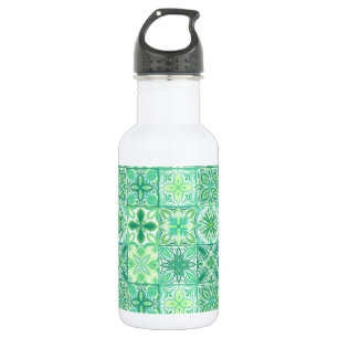 Botella De Agua Baldosas orgánicas en blanco y verde
