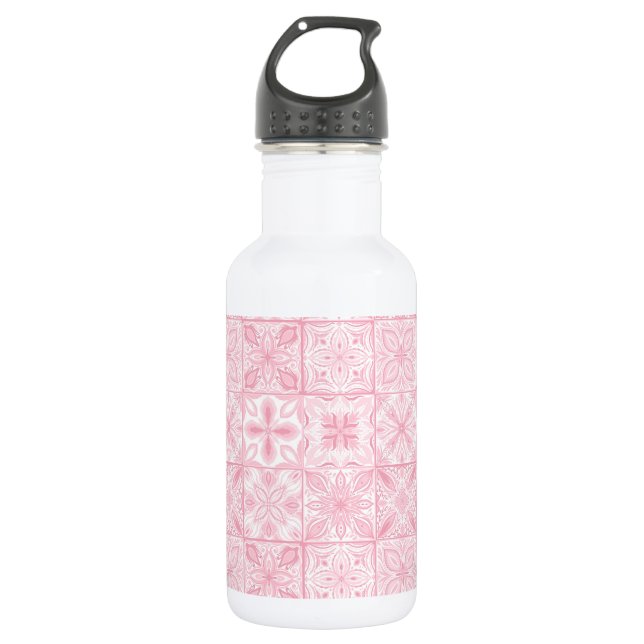 Botella De Agua Baldosas orgánicas en rosa (Anverso)