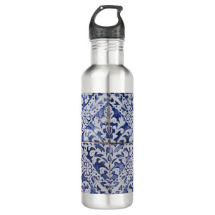 Botella De Agua Baldosas portuguesas - Azulejo Floral azul y blanc