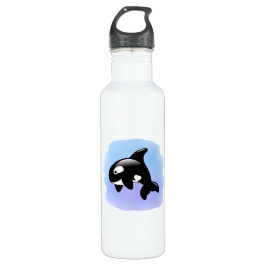Botella De Agua Ballena orca sobre azul acuarela