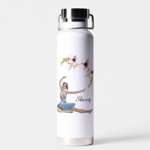 Botella De Agua Ballerina con flores azules rosas personales