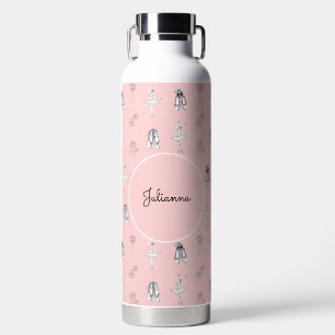 Botella De Agua Ballerina rosa y flores