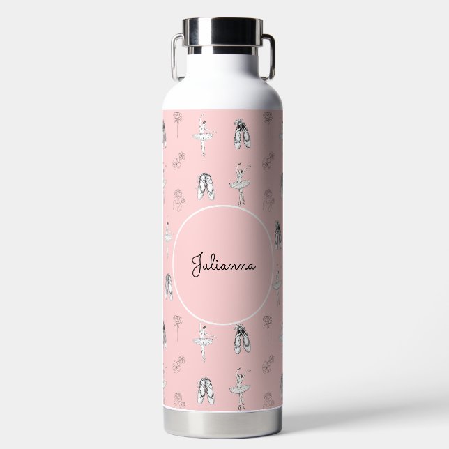 Botella De Agua Ballerina rosa y flores (Delantero)