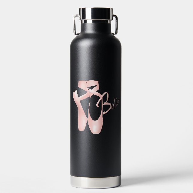 Botella De Agua Ballet Ballerina Pink Pointe Shoes Negro (Delantero)