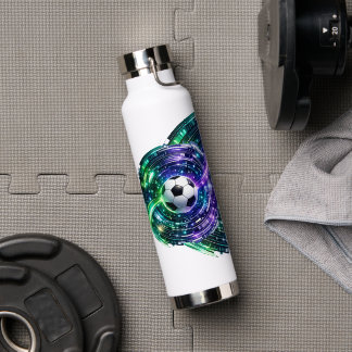 Botella De Agua Balón de fútbol Cyberpunk Neon SciFi