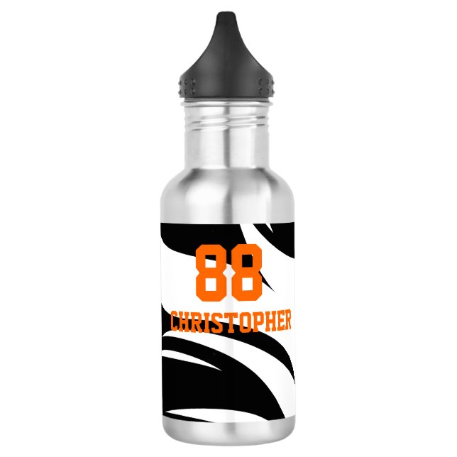 Botella De Agua Baloncesto flamado personalizado negro y blanco (Izquierda)