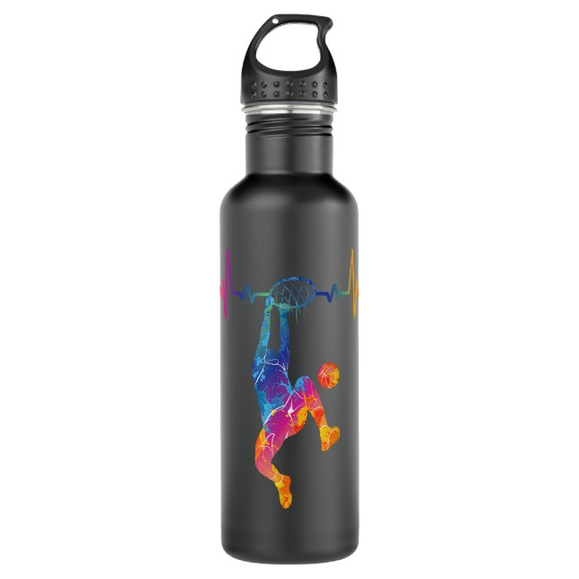 Botella De Agua Baloncesto Heartbeat EKG Heart Rate Basketball Pla (Anverso)