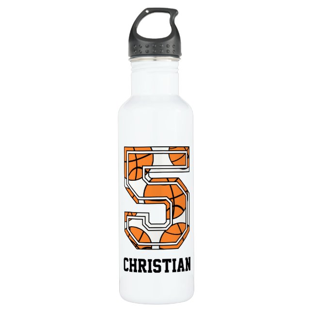 Botella De Agua Baloncesto personalizado número 5 (Anverso)