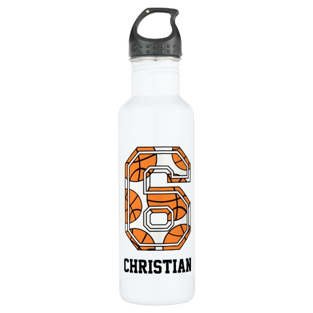 Botella De Agua Baloncesto personalizado número 6 (Anverso)