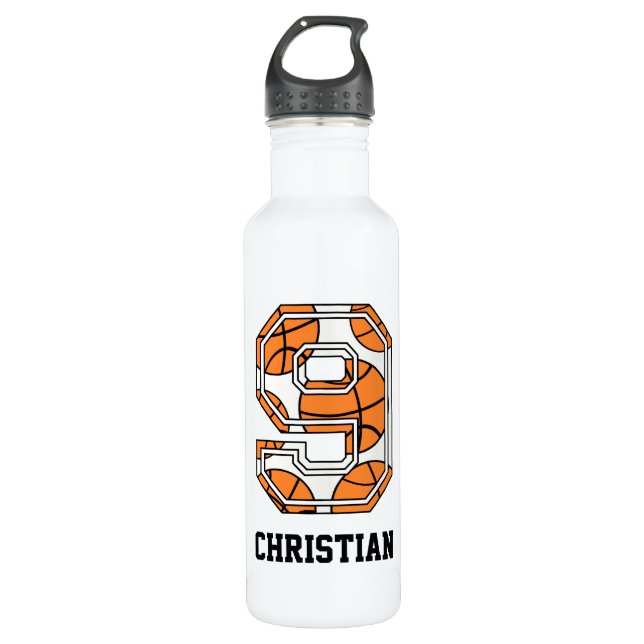 Botella De Agua Baloncesto personalizado número 9 (Anverso)