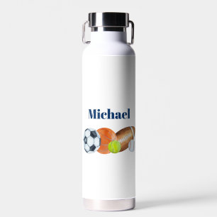 Botella De Agua Balones Deportes Acuarela Nombre Personalizado Mon