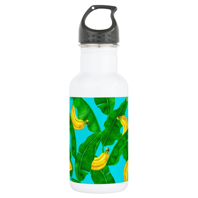 Botella De Agua Bananas y hojas diseño de acuarela (Anverso)