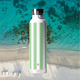 Botella De Agua Banda verde de cabana y monograma rosa personaliza