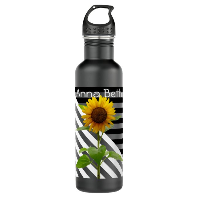 Botella De Agua Bandas blancas y negras de girasol personalizadas (Anverso)