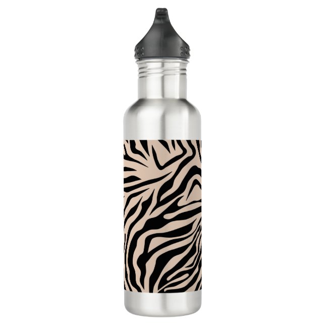 Botella De Agua Bandas de cebra Crema Beige Negro Animales salvaje (Derecha)