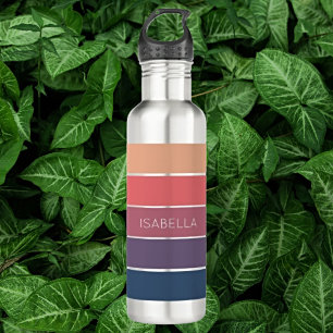 Botella De Agua Bandas estéticas de color rosa dulce y azul sereno