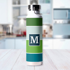 Botella De Agua Bandas grandes en azul y verde con monograma