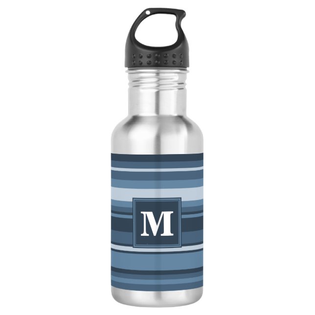 Botella De Agua Bandas grises y azules de monograma (Anverso)